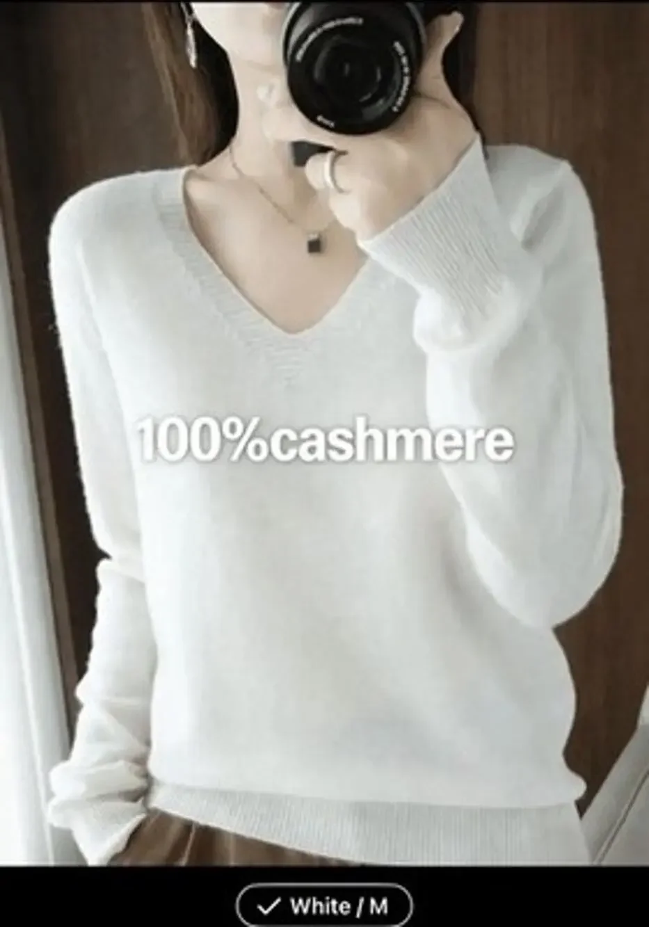 100% Cashmere Minimal Cassic Timeless Preppy V-neck Pullover Sweater. Med New.